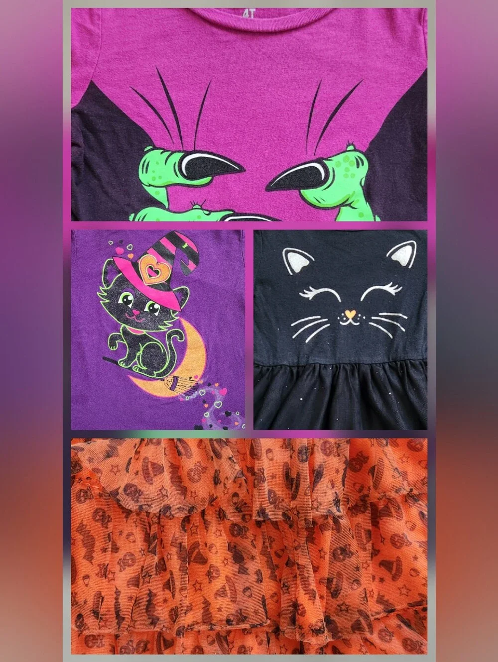 Girls 4T Fall Halloween Mix & Match Bundle | Cat, Witch, Purple | 5 Piece